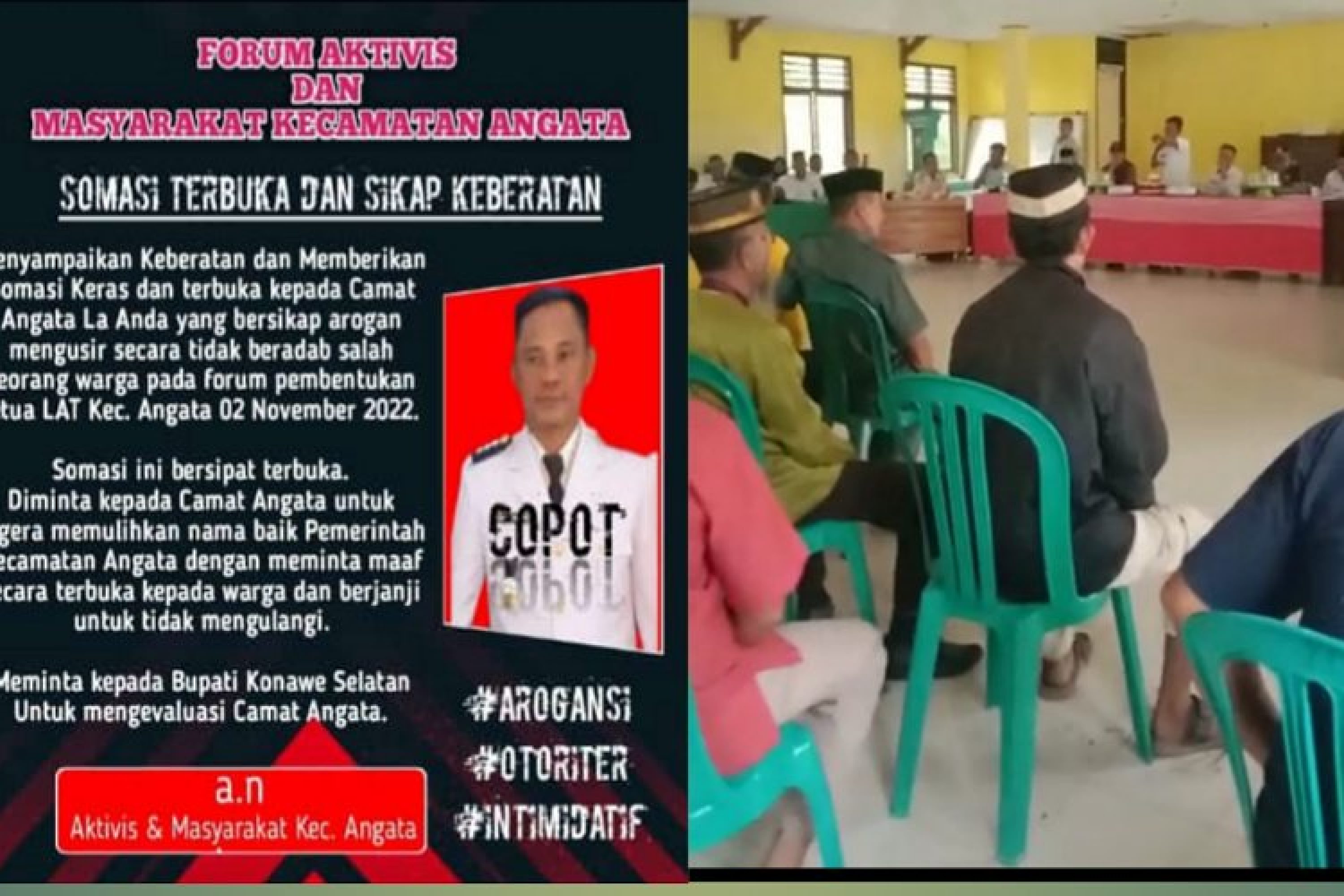 Viral, Oknum Camat Di Konsel Perlihatkan Aksi Yang Tak Senono, Mengusir Warga Saat Rapat