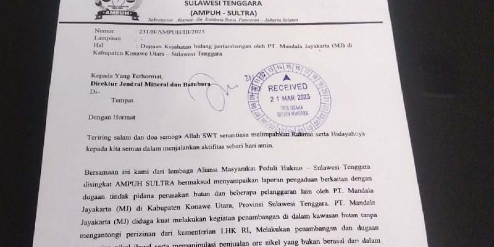 PT. MJ Beserta Dua Surveyor di Laporkan ke Dirjen Minerba dan KLHK RI, Berikut Kasusnya