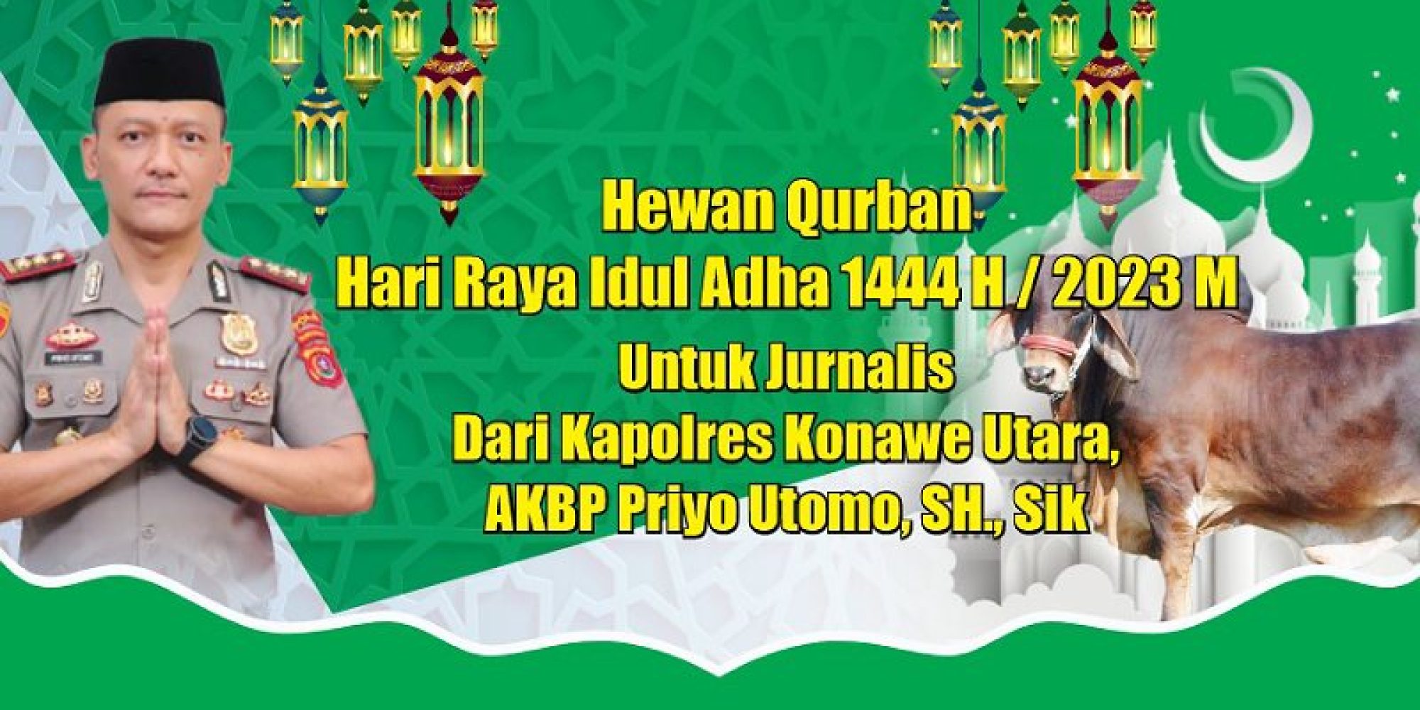 Perdana, Kapolres Konawe Utara Beri Satu Ekor Sapi Qurban Untuk Insan Pers Konut