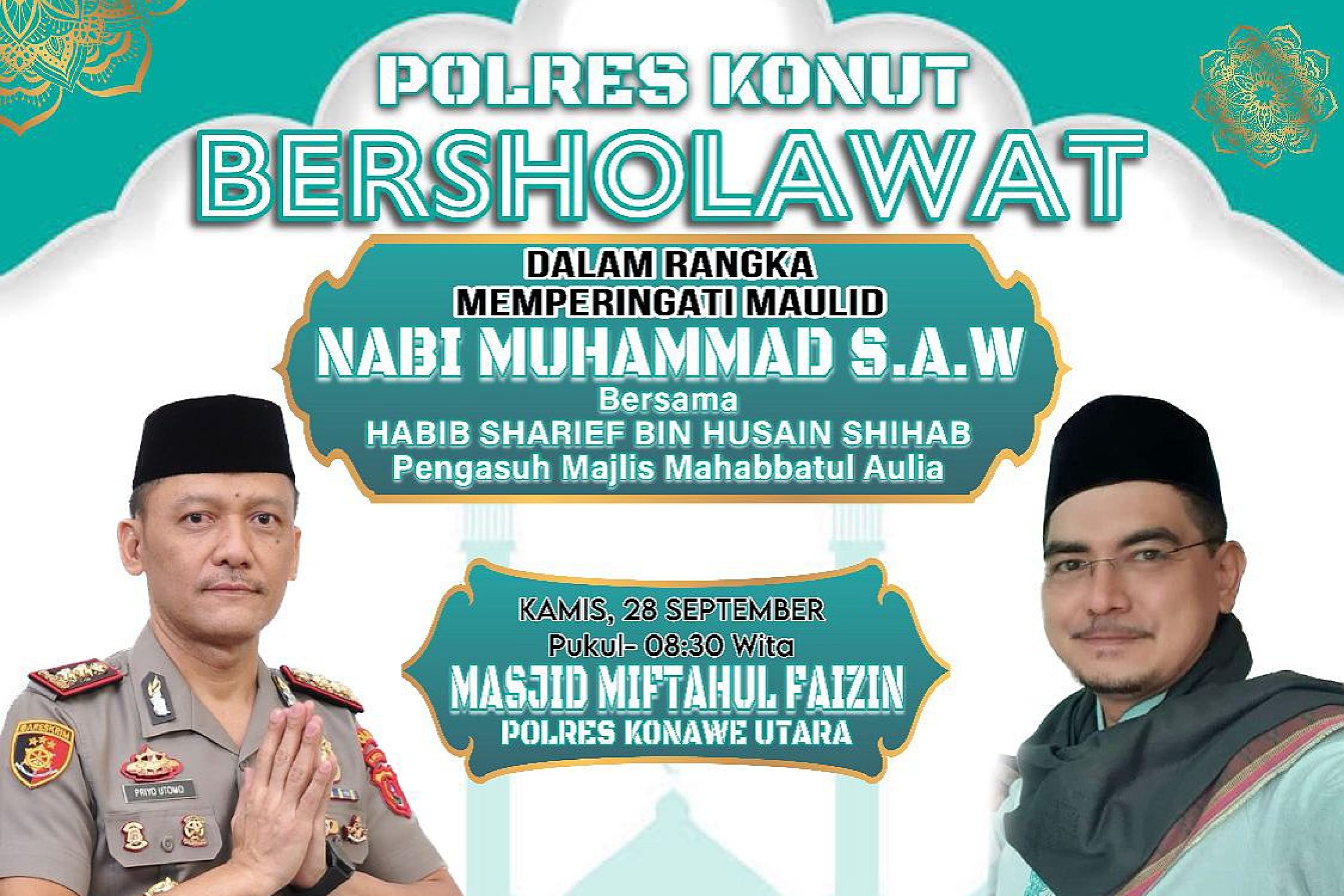 Peringati Maulid Nabi Muhammad S.A.W, Polres Konut Bakal Bersholawat Bersama Habib Sharief Bin Husain Shiha