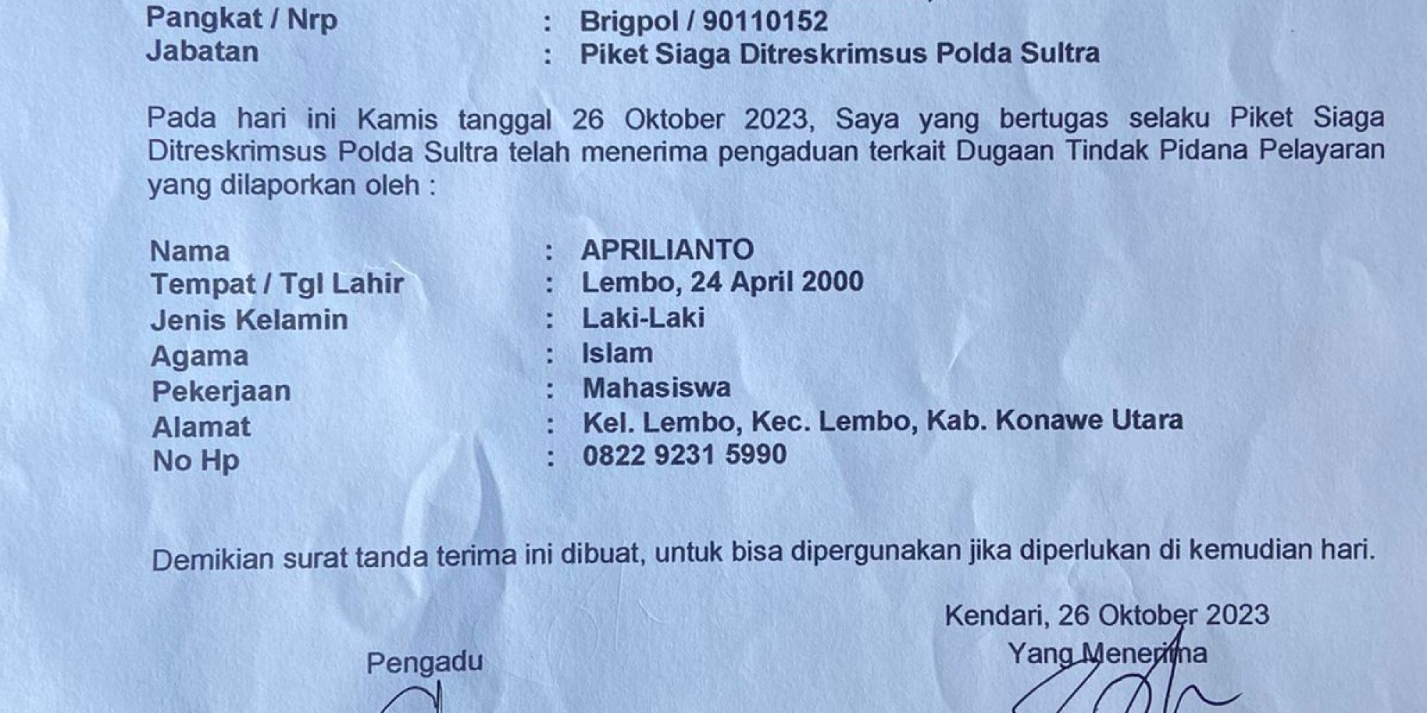 Gemilang Sultra Resmi Laporkan Dugaan  Penjualan Dokumen PT.  AMIN Dan Dugaan Pengoperasian Jetty Illegal PT. TDS