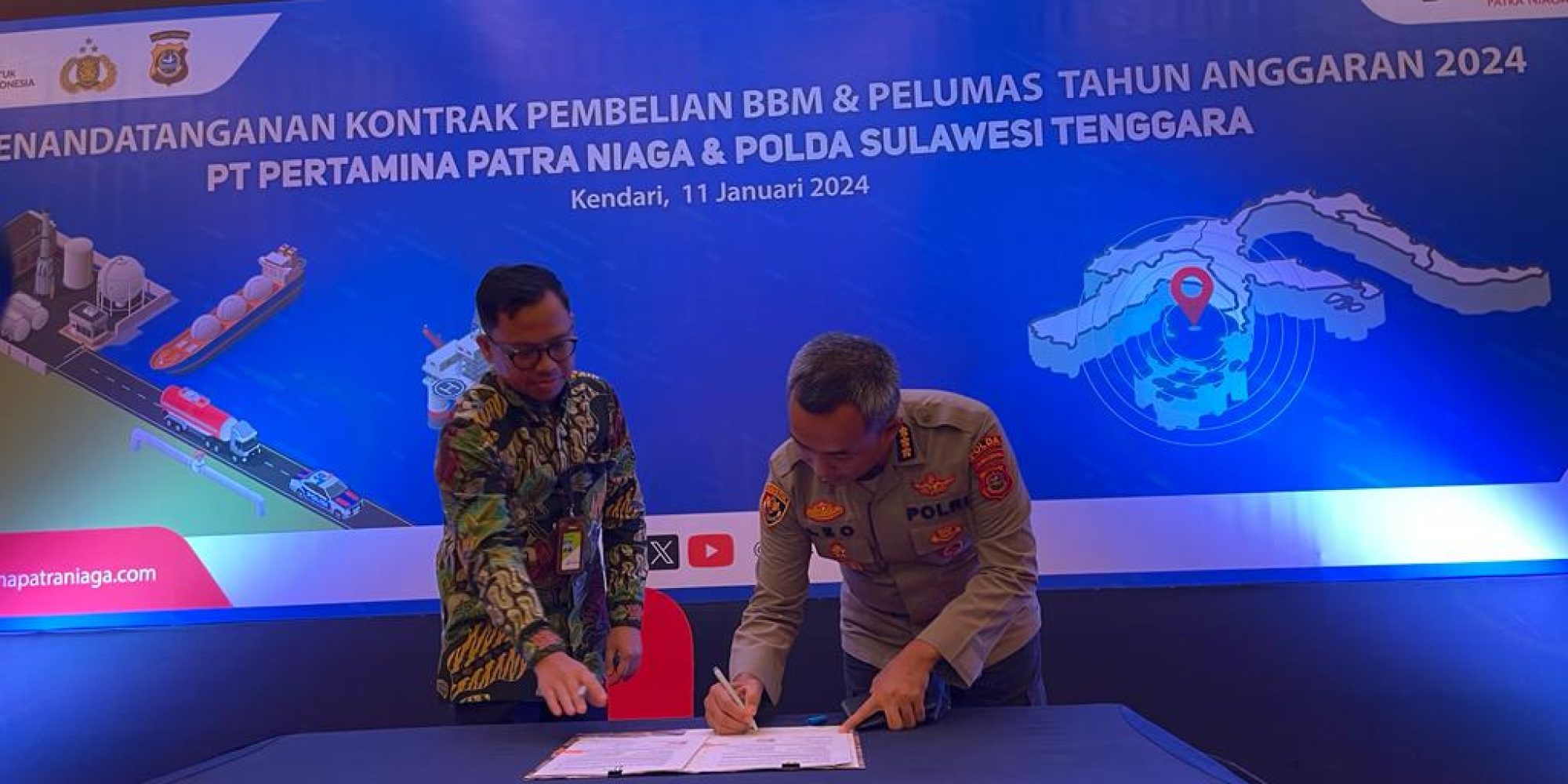 Polda Sultra dan Pertamina Patra Niaga Sulawesi Resmi Teken Kontrak BBM Dan Pelumas 2024, Senilai Rp37 Miliar Untuk Dukung Kegiatan Operasional Polri