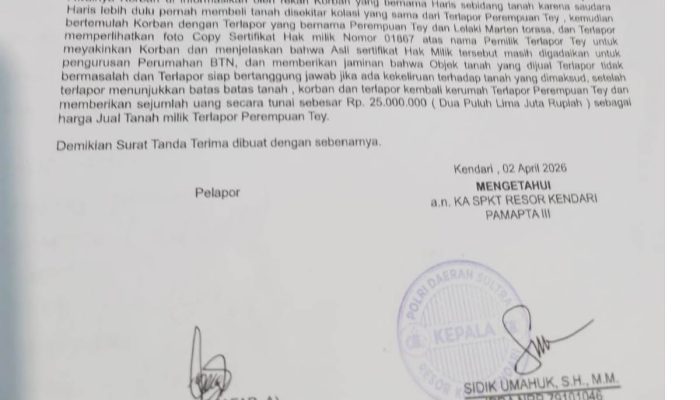 Dua Orang Warga Kota Kendari Resmi Dipolisikan Atas Dugaan Penipuan Dan Penggelapan Jual Beli Tanah